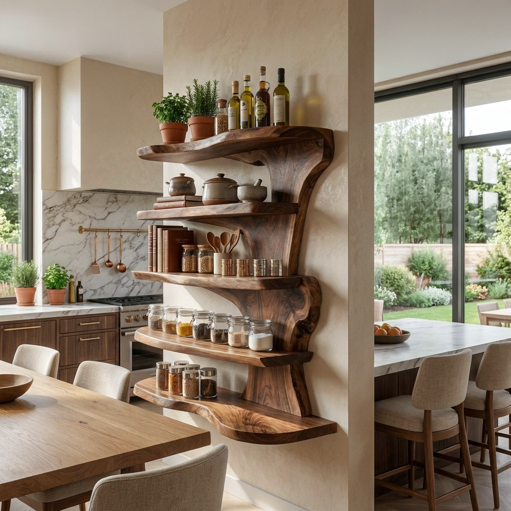 Rustic Live Edge Floating Shelf For Kitchen