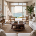 Tropical Round Coffee Table With Shelf For Coastal Living Room And Lounge