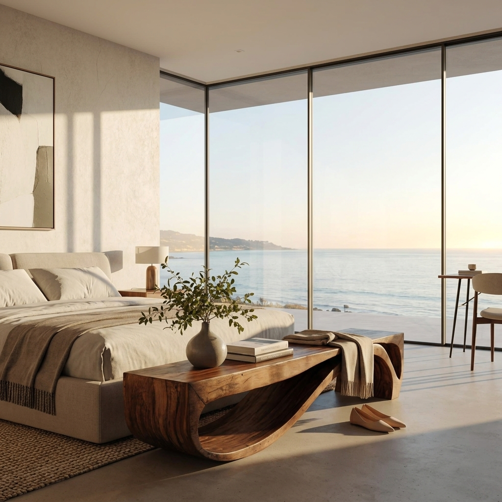 Sculptural Bench With Wave Design For Entryway
