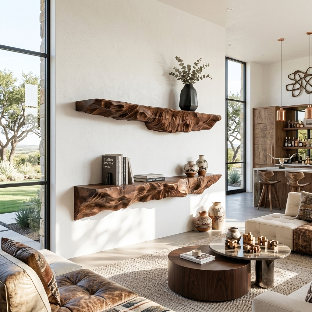 Artistic Sculptural Floating Shelf For Living Room
