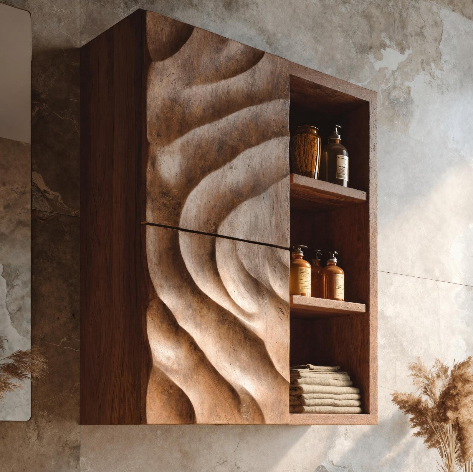 Statement Bathroom Cabinet Wave Doors Design For Modern Bathroom