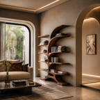 Contemporary Sculptural Curved Bookshelf For Living Room Interior