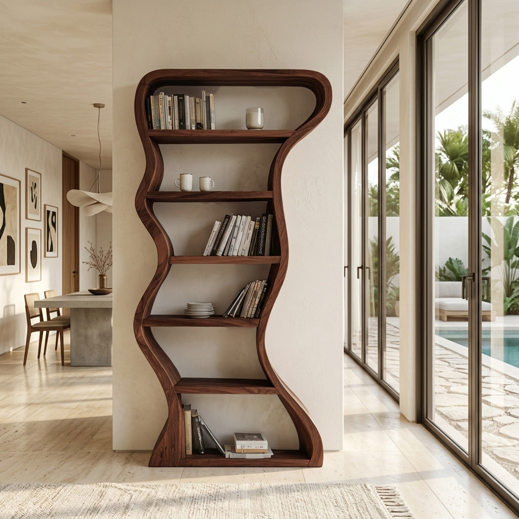 Organic Sculpture Wavy Bookshelf For Living Room Or Office Furniture