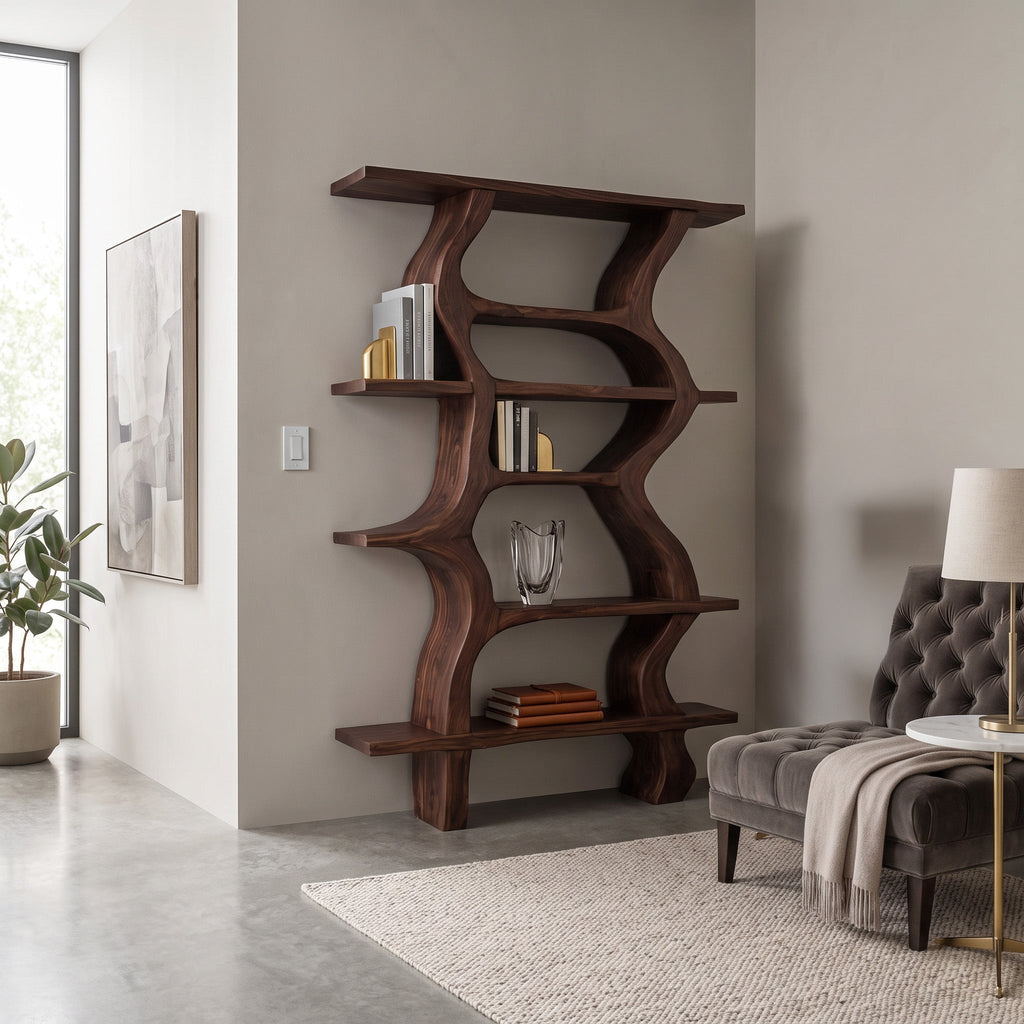 Modern Bookcase With Curved Open Shelf For Living Room