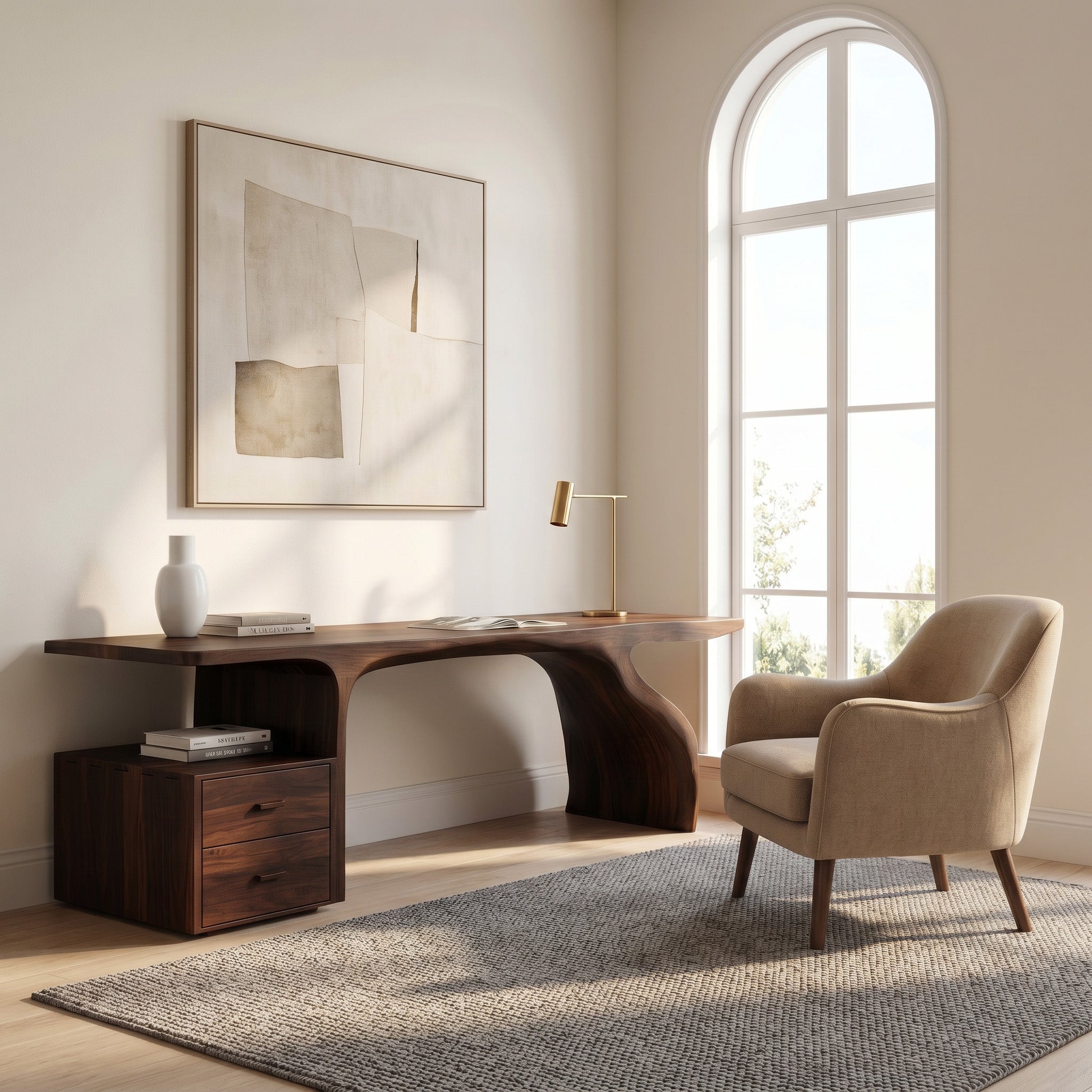 Organic Live Edge Wood Desk With Storage Drawers For Workspace