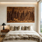 Hand Carved Wall Art With Forest Landscape For Living Room