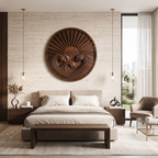 Round Wall Art With Carved Sun And Waves For Bedroom