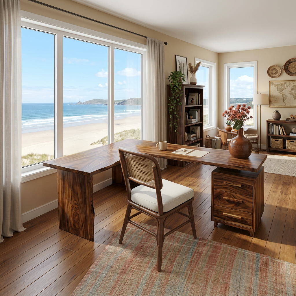 Modern L Shaped Wood Desk With Drawers For Home Office Or Vanity