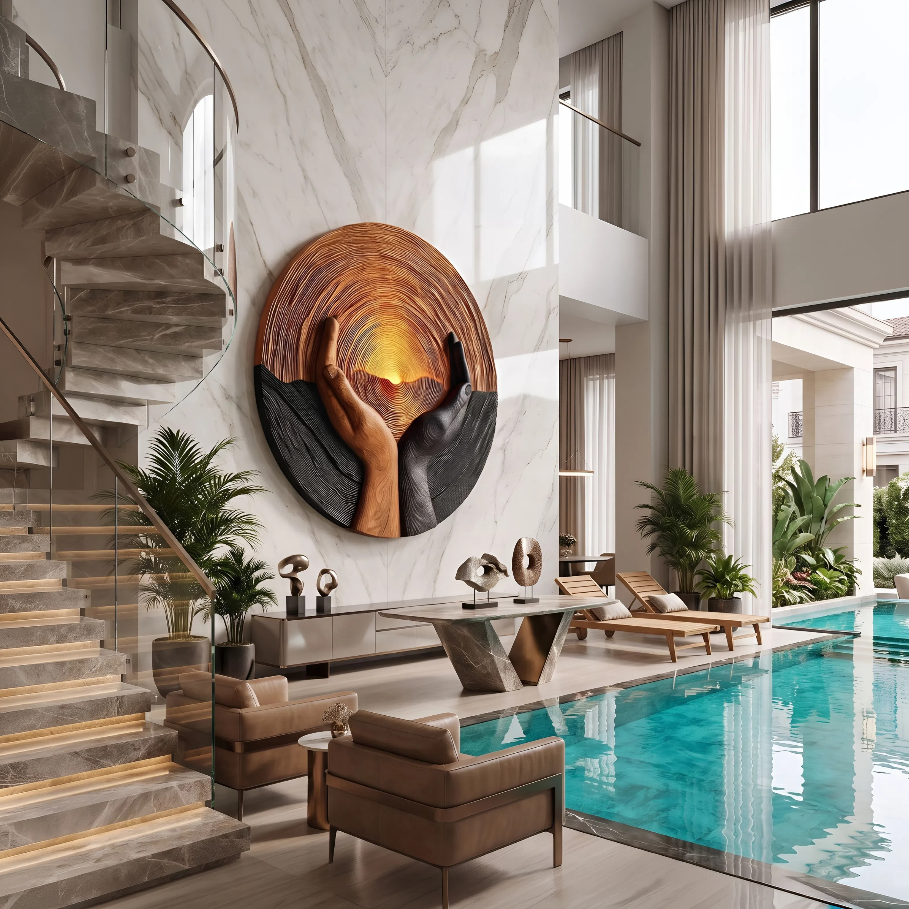 Handcrafted Wooden Wall Art Sculpture For Living Room Furniture