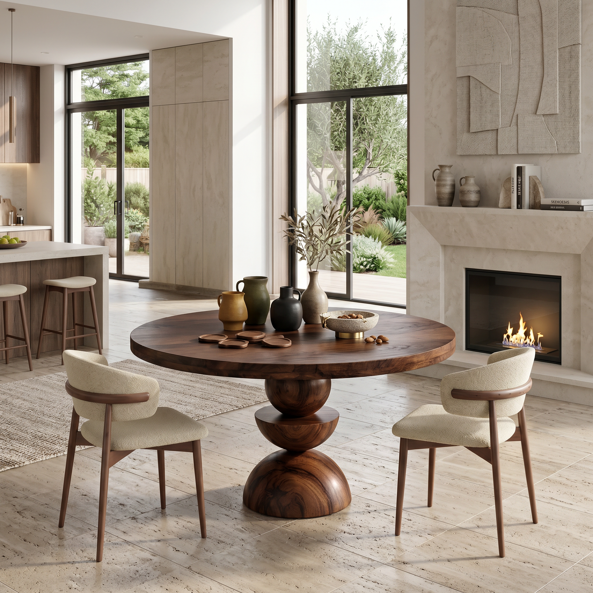 Modern Round Dining Table With Geometric Base For Kitchen And Dining Room