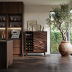 Sculptural Wine Cabinet With Wave Carved Doors For Kitchen