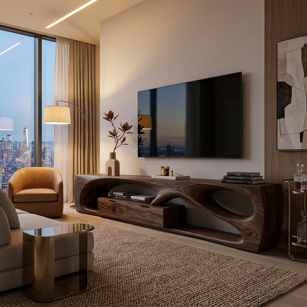 Modern Sculptural TV Console For Holiday Decoration
