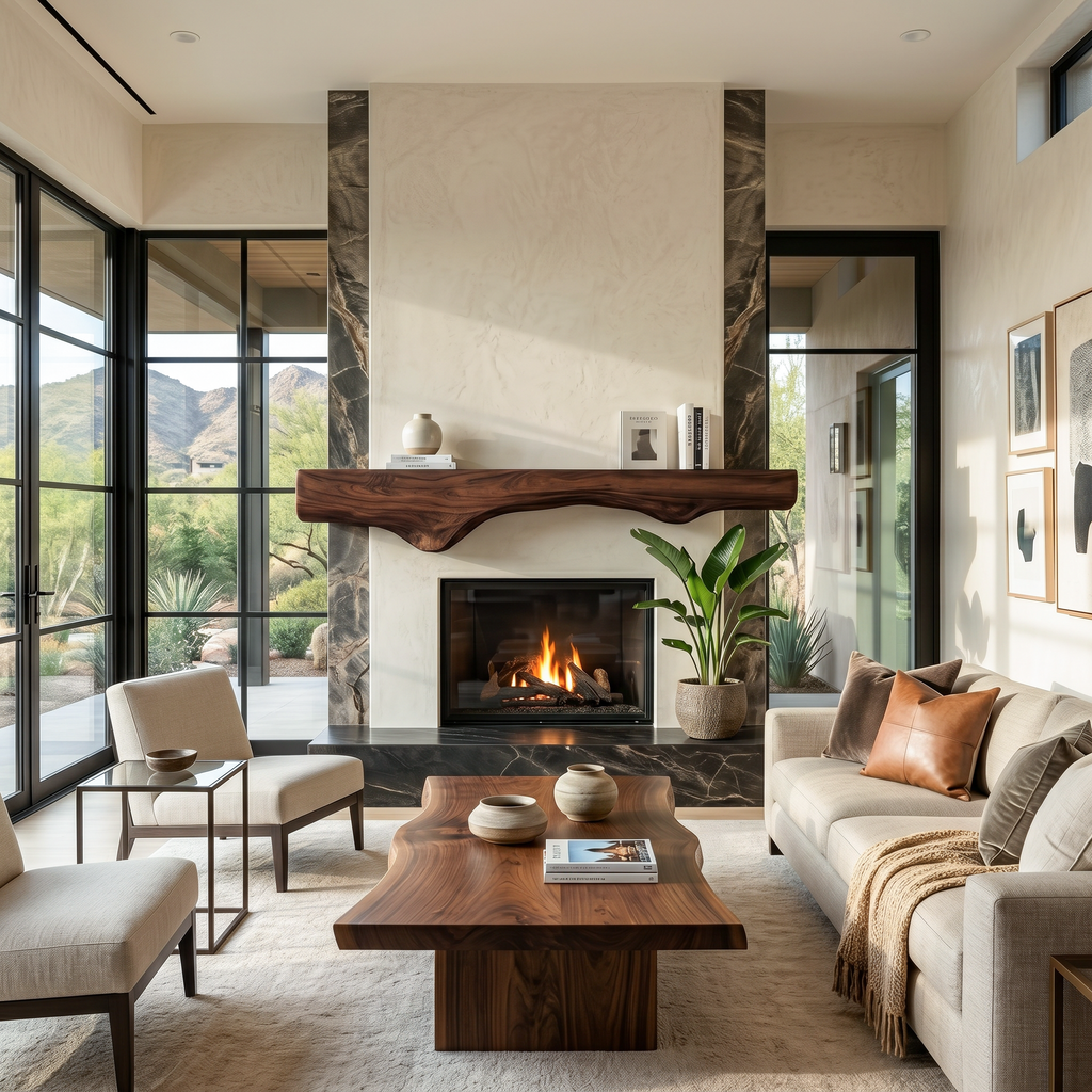 Sculptural Live Edge Fireplace Mantel For Holiday Decoration