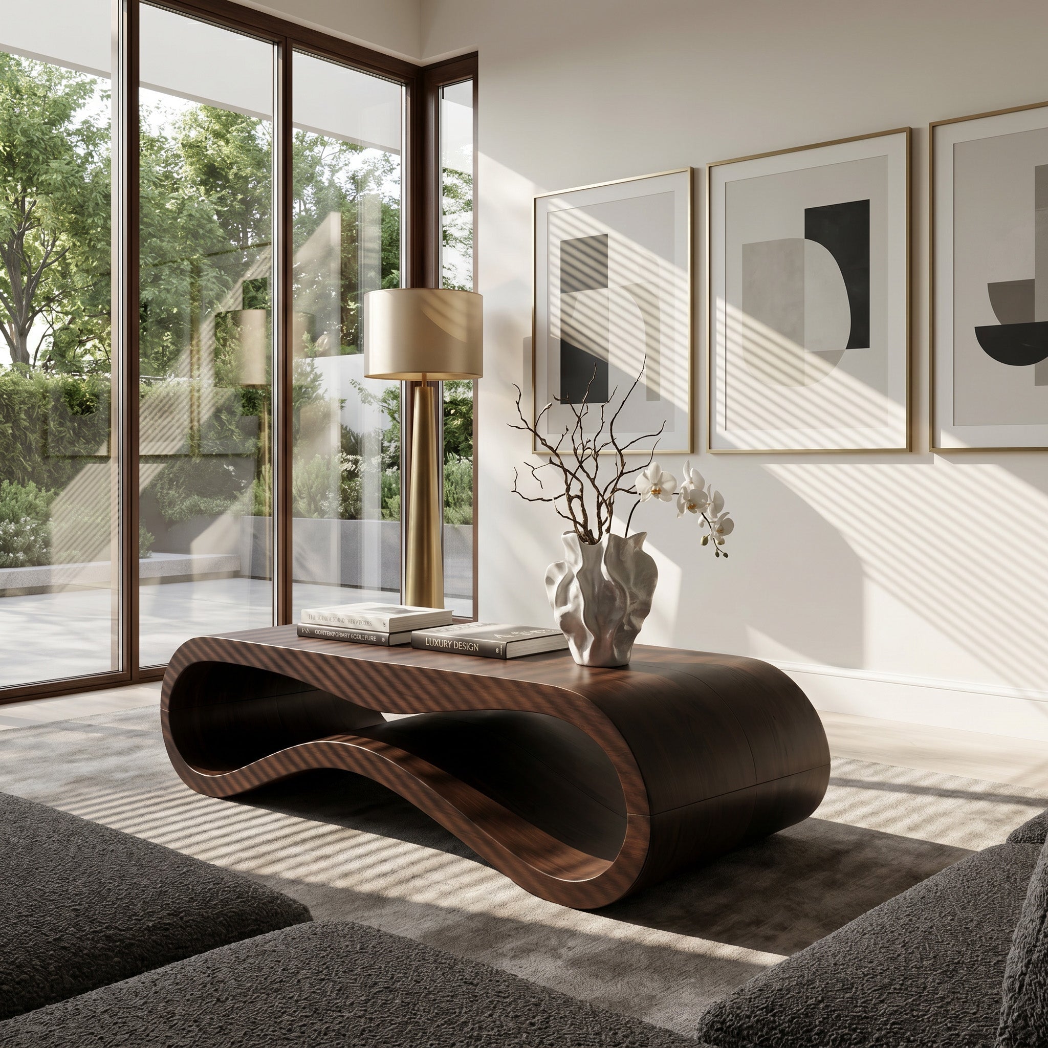 Modern Wave Coffee Table With Drawer For Living Room