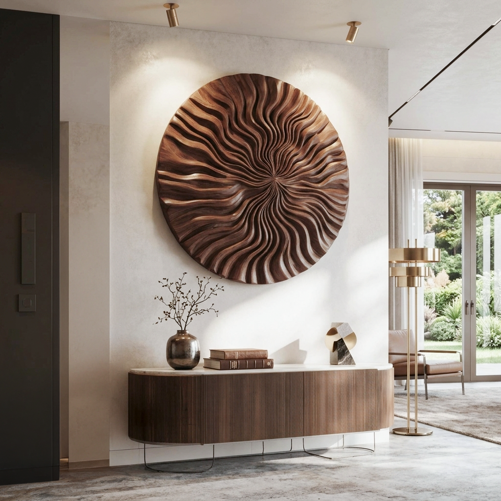 Round Wall Art With Wave Design For Entryway