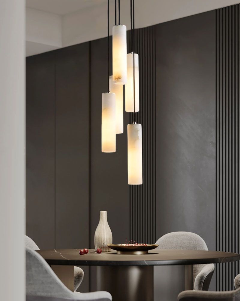 Elegant Lighting Linear Nature Stone 2" Wide Alabaster Chandelier