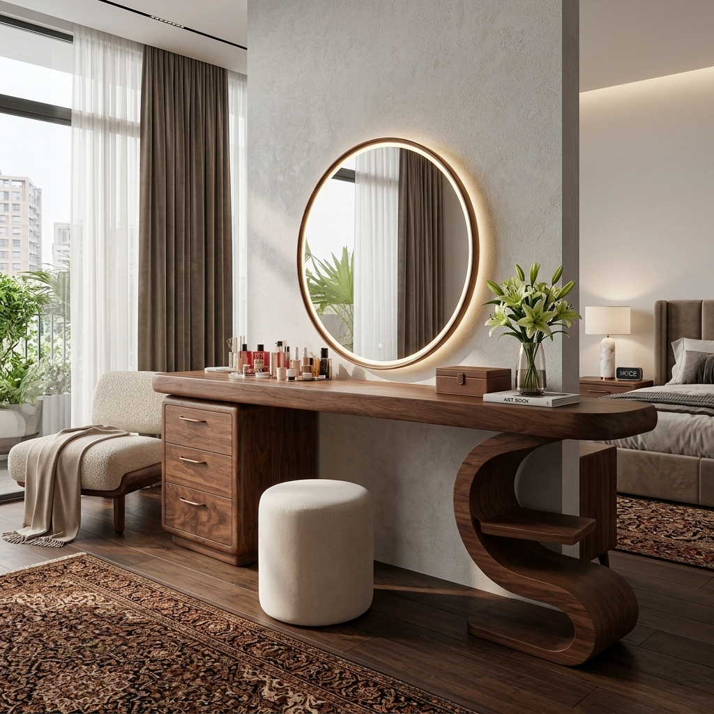 Modern Sculptural Vanity Table For Dressing Area