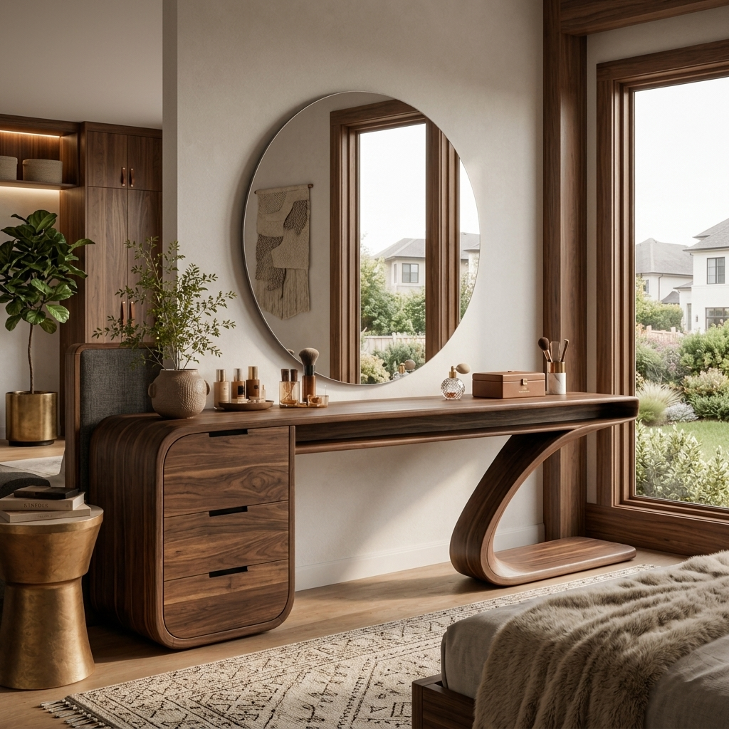 Modern Sculptural Vanity Table With Curved Design For Bedroom