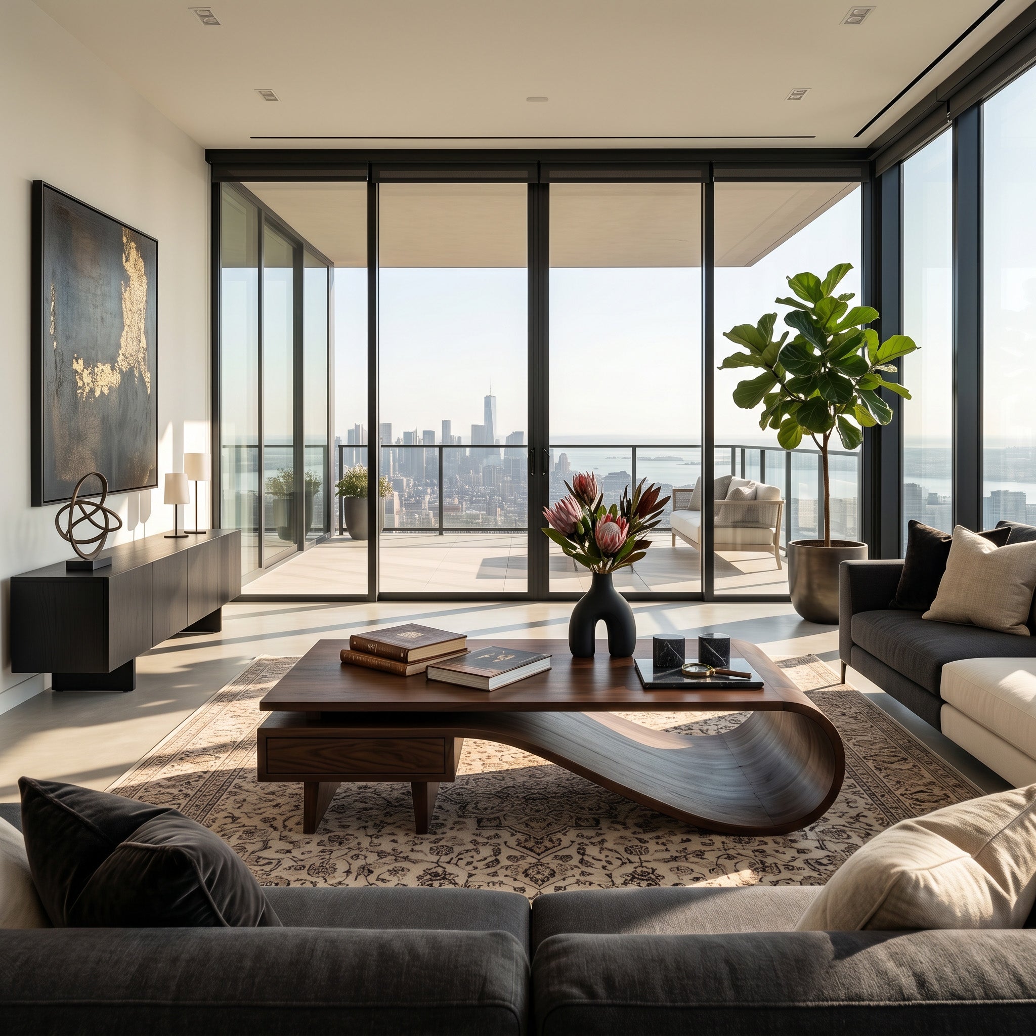 Modern Curved Coffee Table With Drawers For Living Room