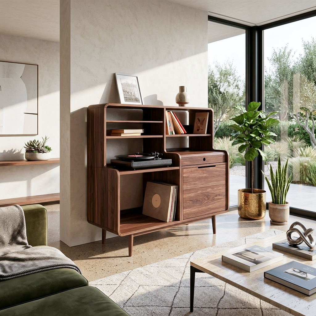 Mid-Century Vinyl Record Cabinet For Home Decor