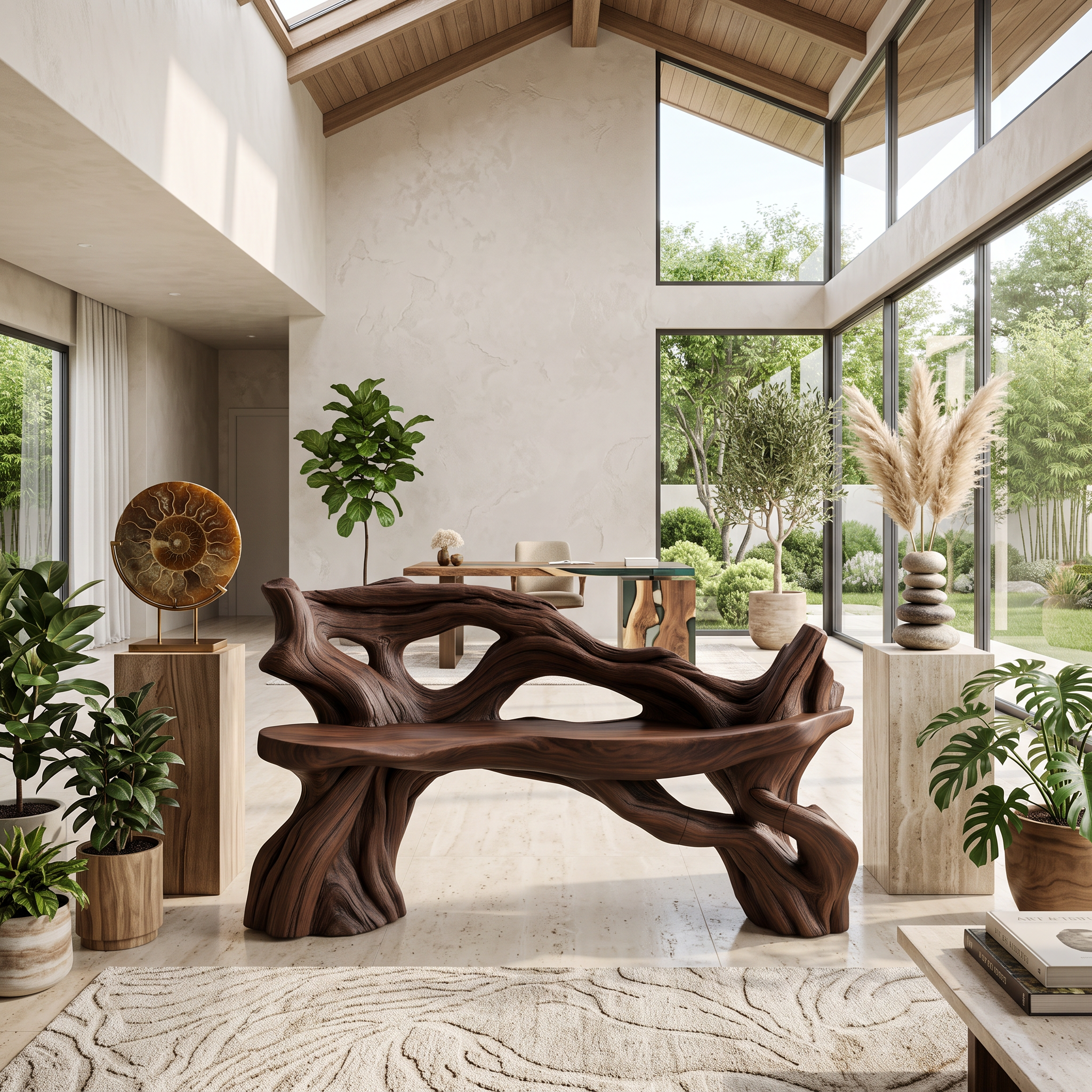 Handcrafted Branch Bench Outdoor Decor For Hand Carved Gardens