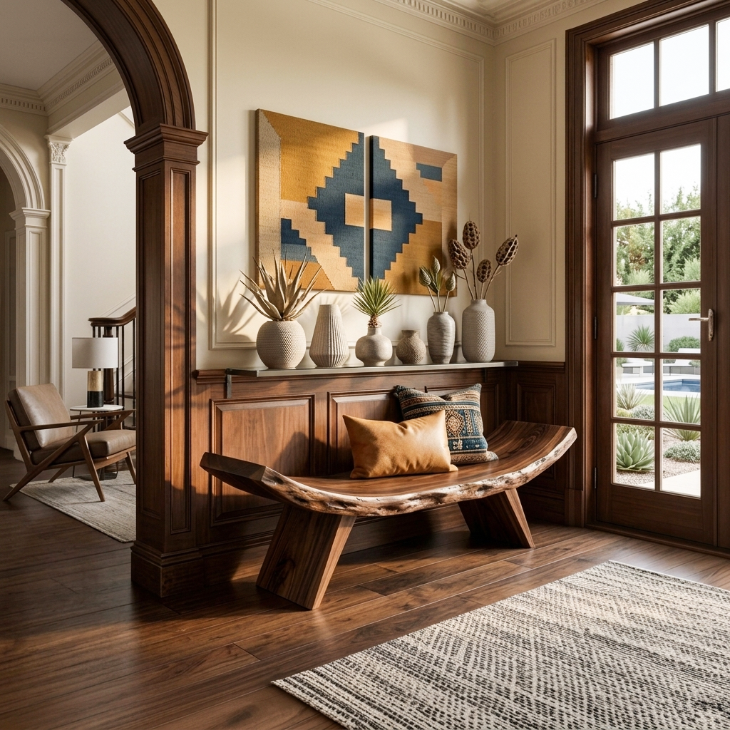 Rustic Live Edge Bench With Organic Curves For Entryway