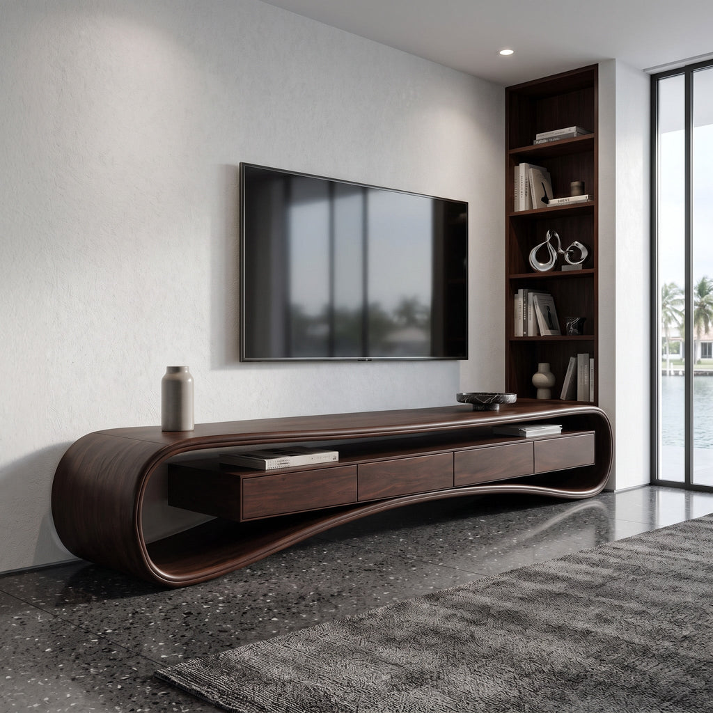 Modern Luxury Curved Media Console For Living Room