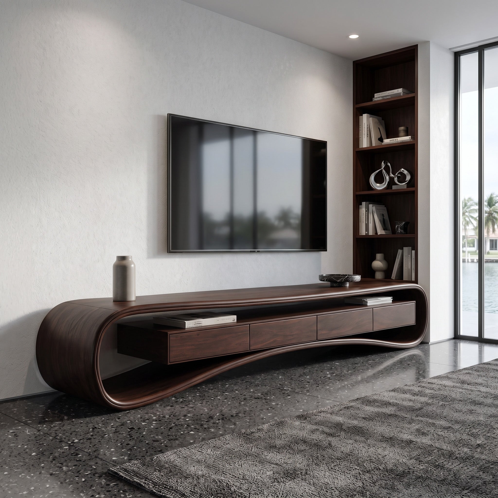Modern Luxury Curved Media Console For Living Room