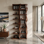 Sculptural Bookshelf With Flowing Wave Design For Living Room
