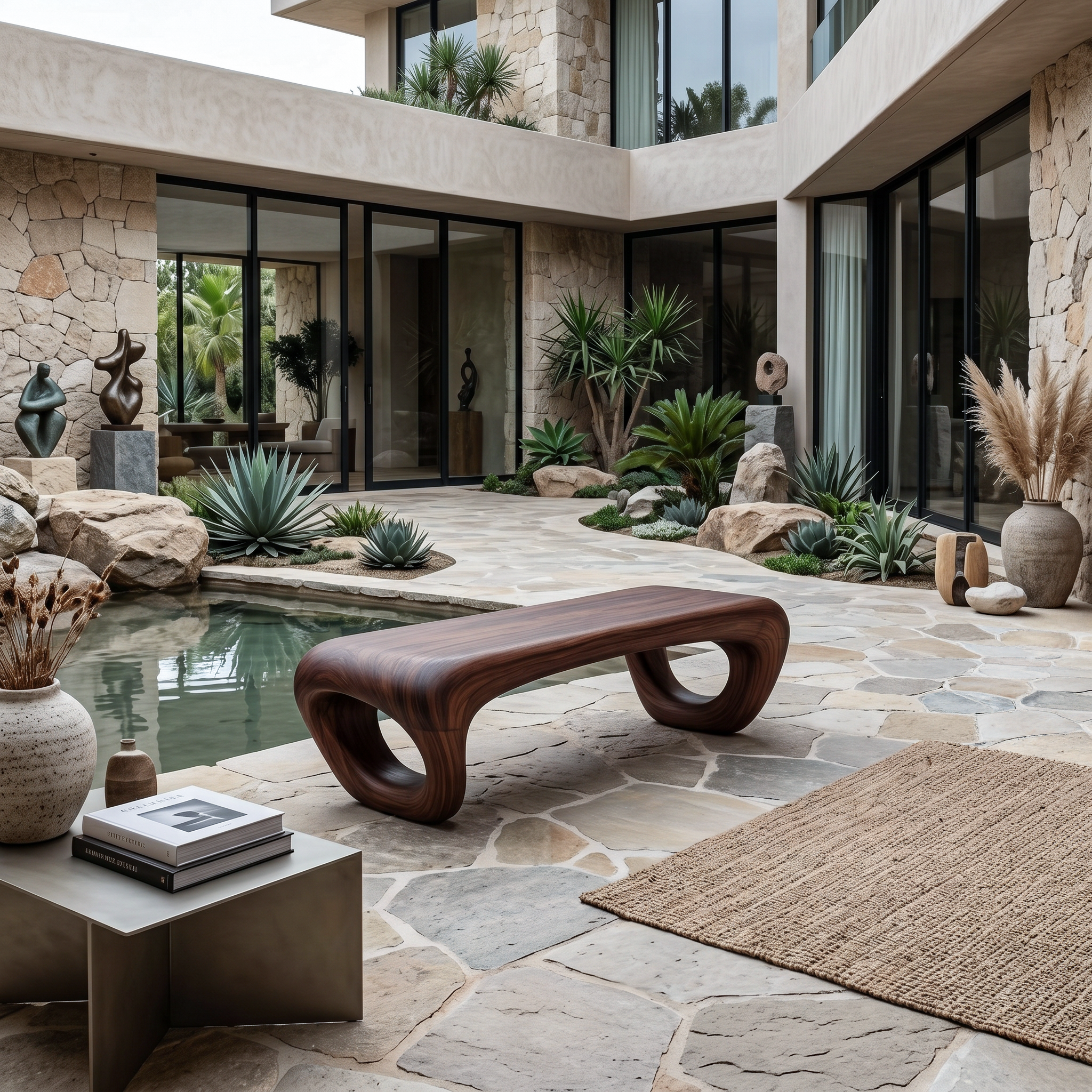 Modern Sculptural Outdoor Bench For Patio Or Garden Decor