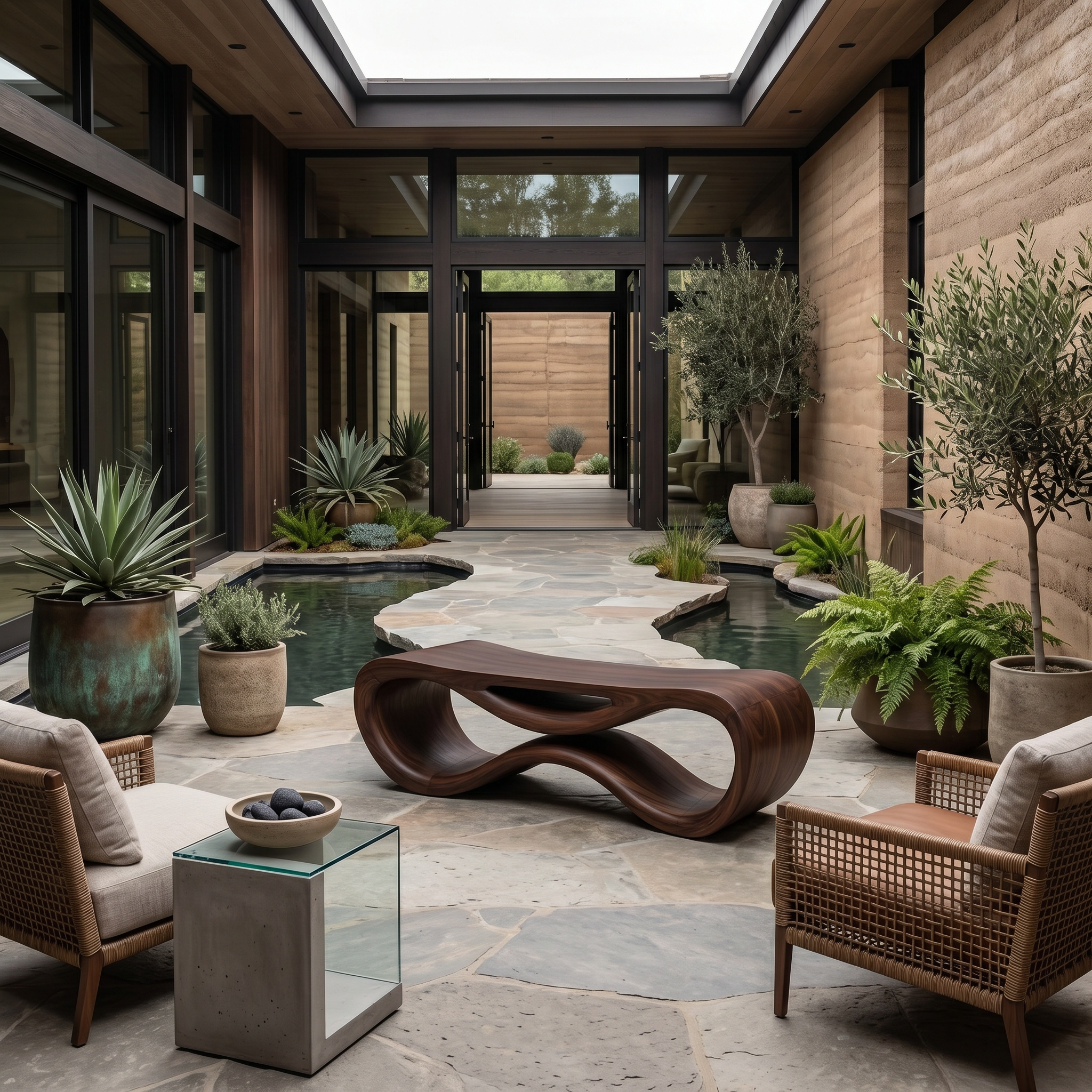 Contemporary Sculptural Outdoor Bench For Patio Or Garden Decor