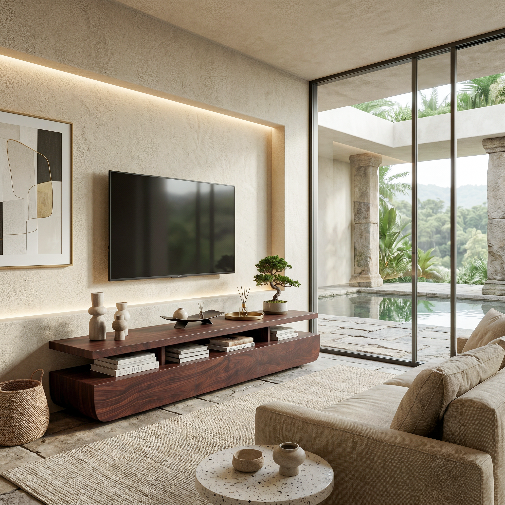 Contemporary TV Cabinet Functional Storage Drawers For Home