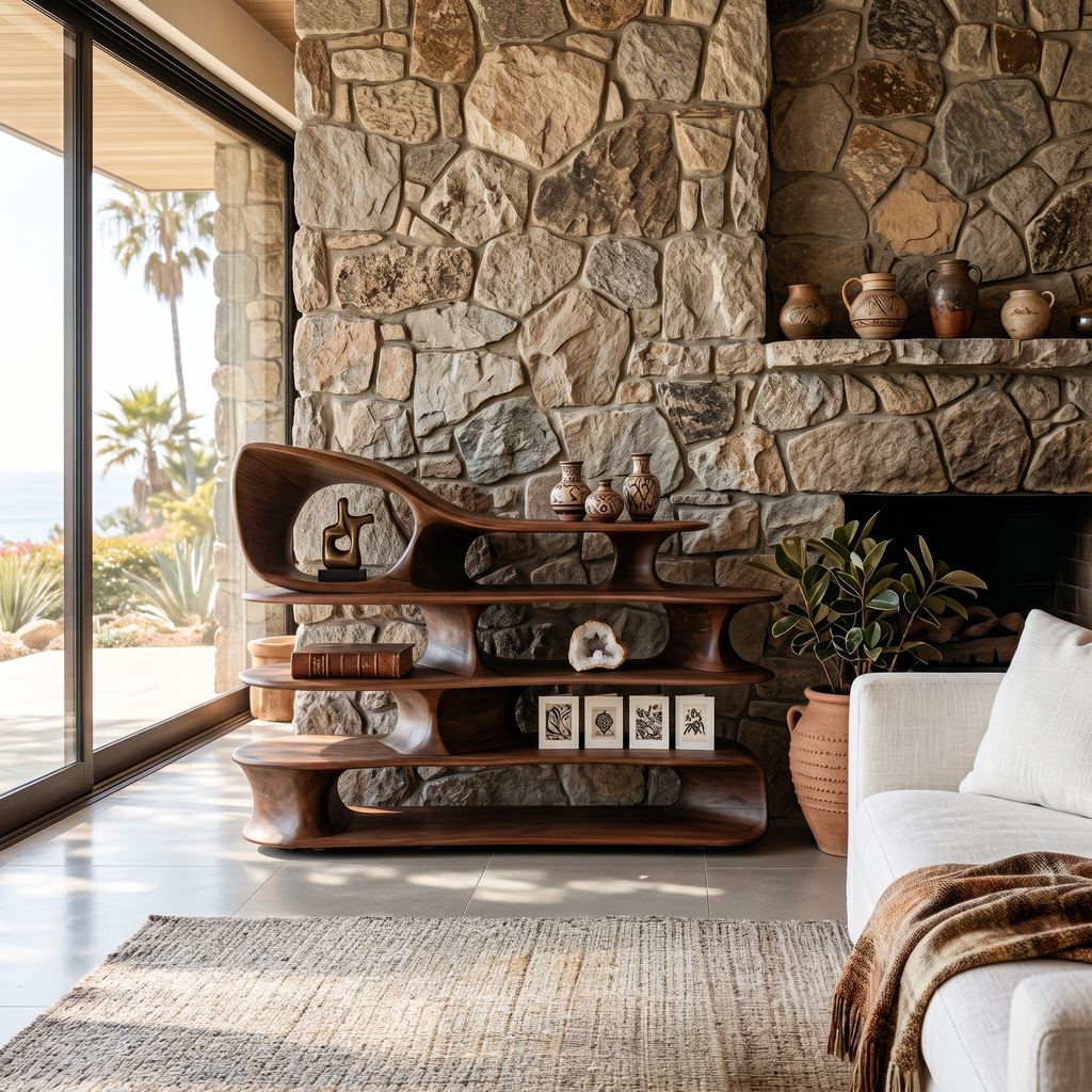 Modern Sculptural Standing Shelf For Living Room