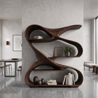 Modern Sculptural Wooden Bookshelf For Living Room Or Office Display