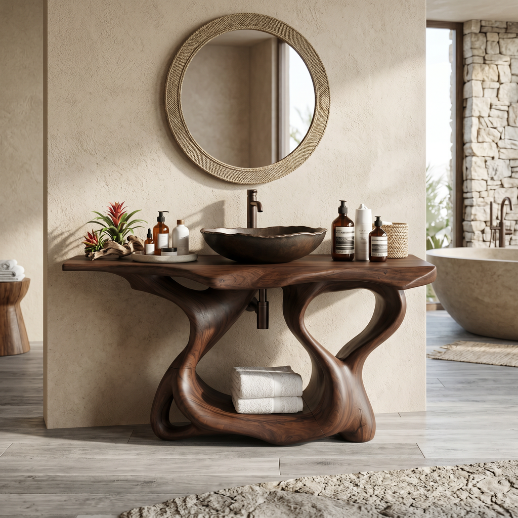 Rustic Solid Wood Vanity For Bathroom Furniture Decor