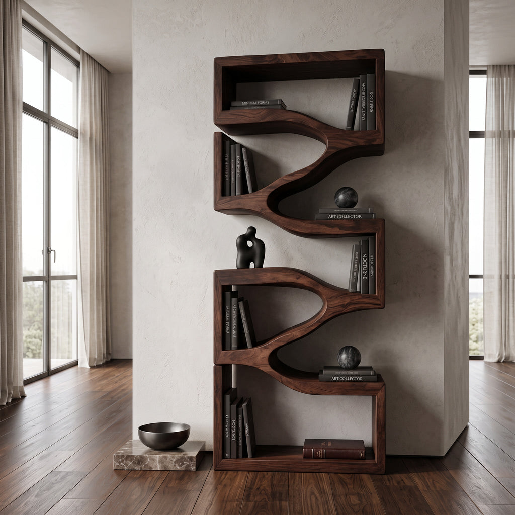Sculptural Wooden Wall Bookcase For Modern BedRoom