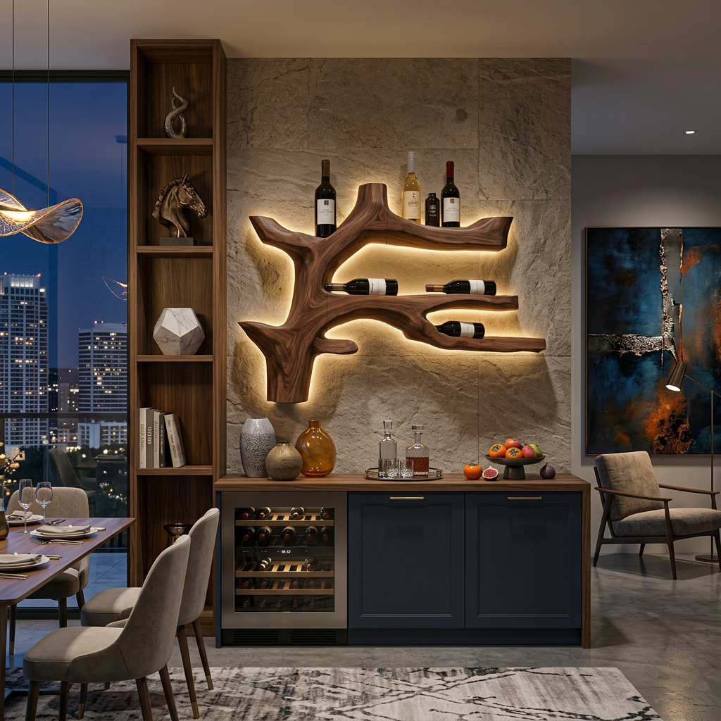 Modern Branch Wine Bottle Holder Wall Mount For Dining Wall Decor