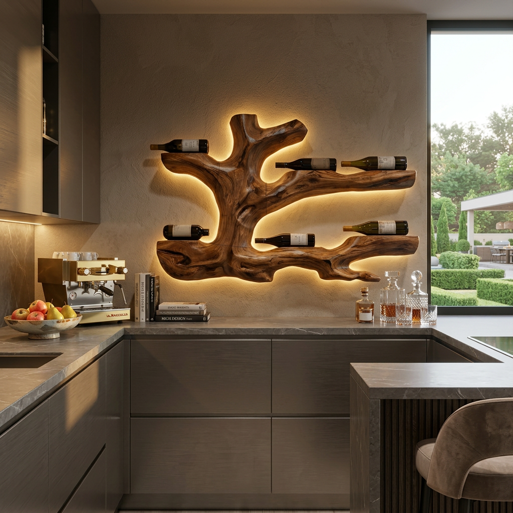 Rustic Live Edge Wine Bottle Holder Wall Hanging For Home Interiors