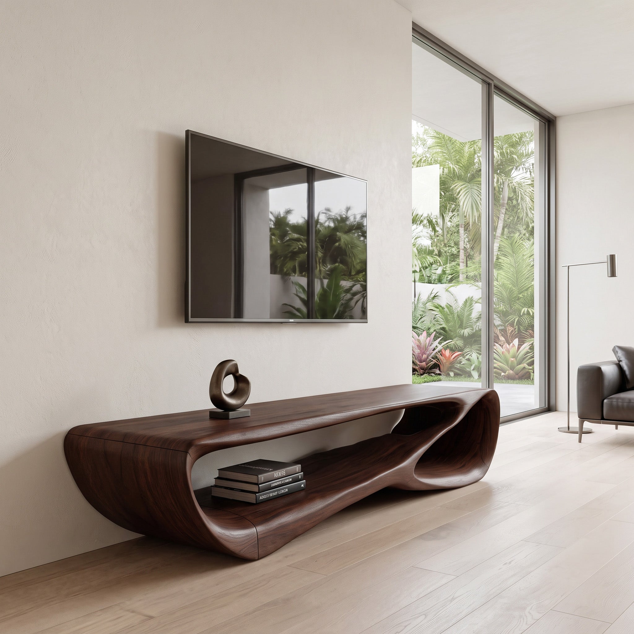 Minimal Curved TV Console For Living Room