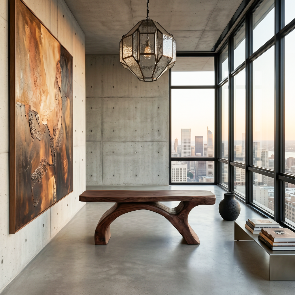 Rustic Bench With Curved Base For Living Room