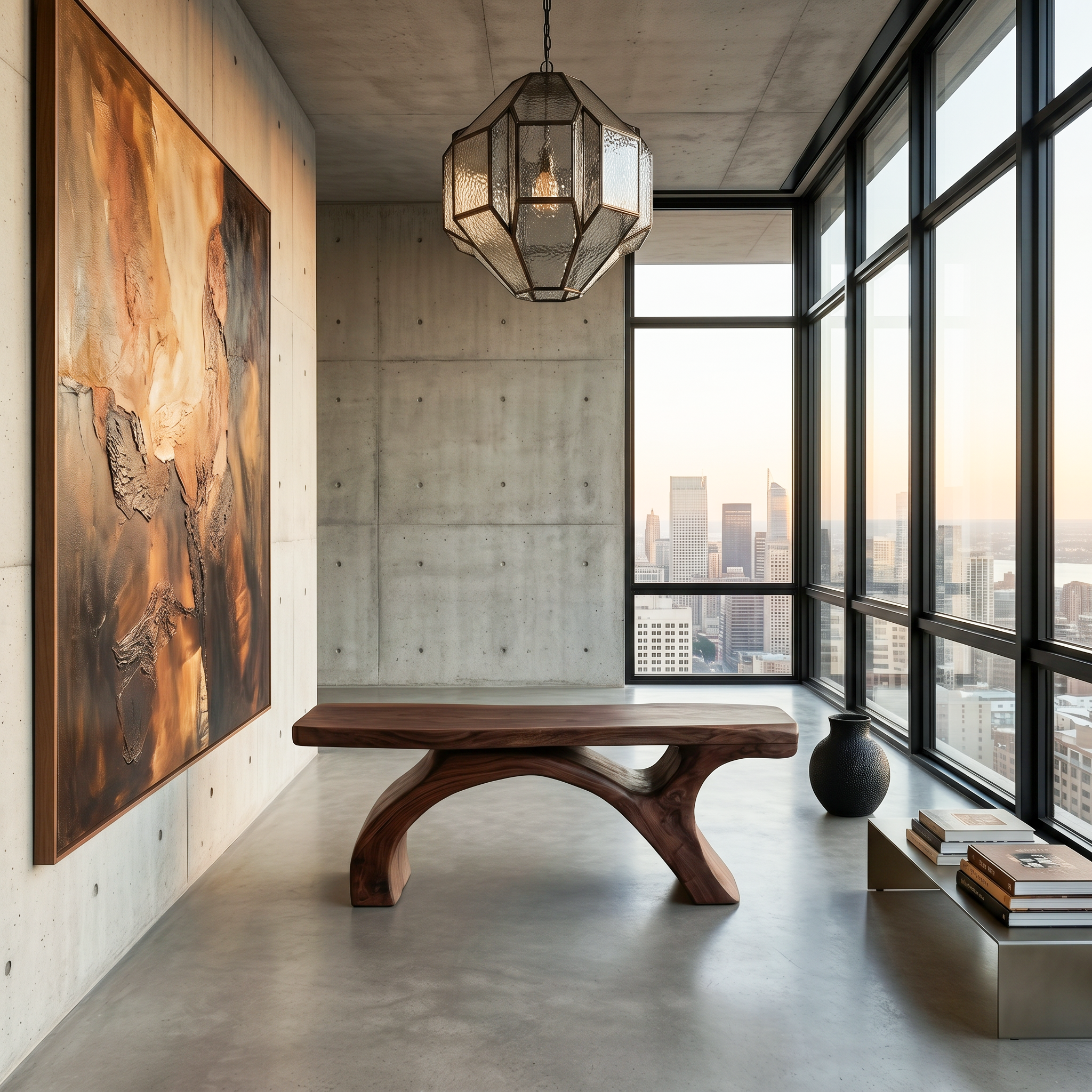 Rustic Bench With Curved Base For Living Room