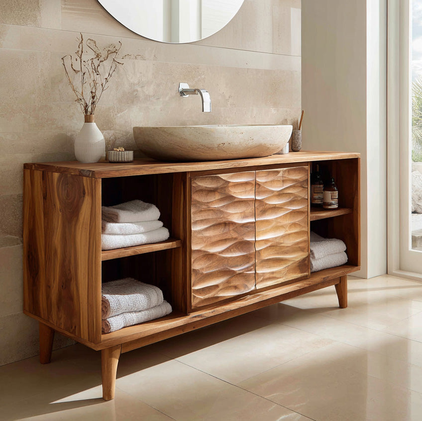 Modern Wave Bathroom Vanity Open Shelf For Bathroom