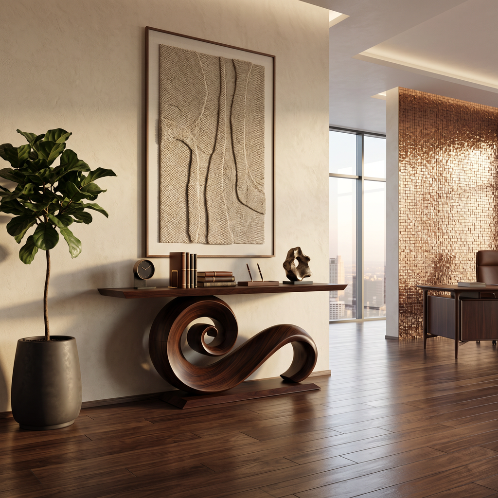 Modern Solid Wood Console Table Organic Live Edge For Entryway Design