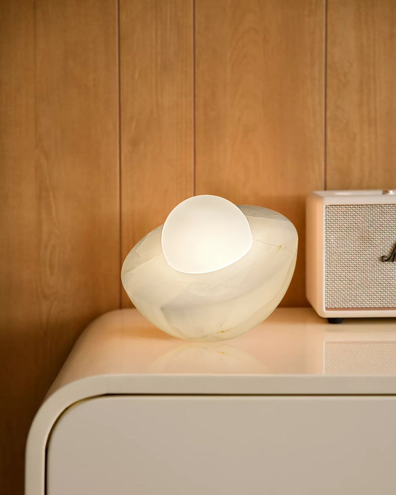 Slinkly Modern Nature Alabaster Dimming Round Bowl Table Lamp for bedroom