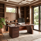 Modern Rounded Corner Desk With Drawers For Home Office Workspace