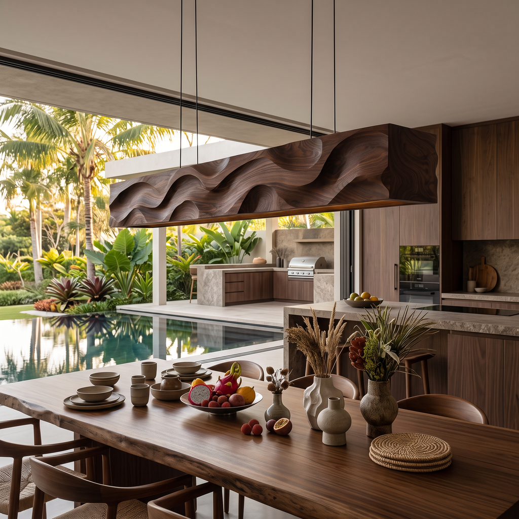 Modern Pendant Light With Carved Wave For Dining Area