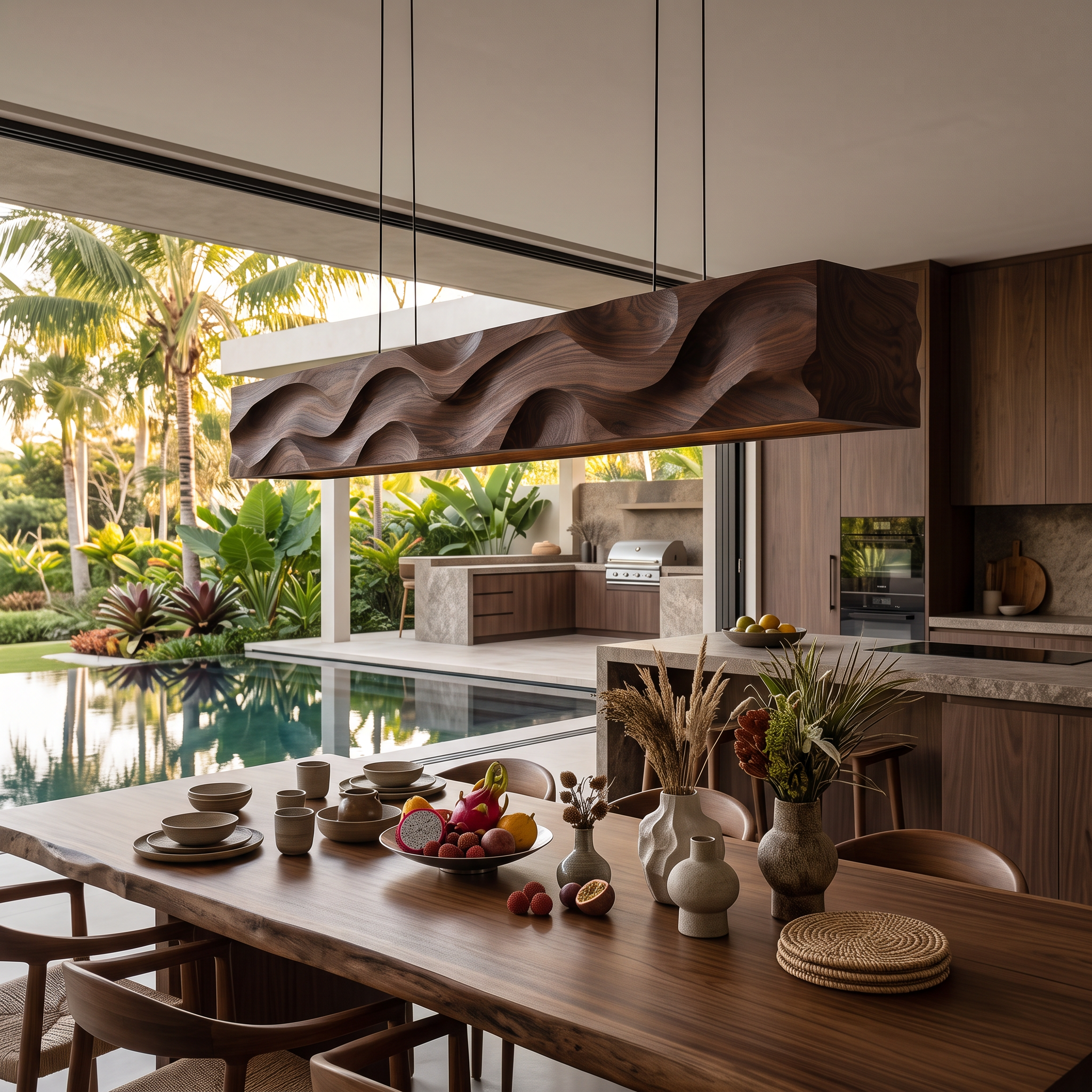 Modern Pendant Light With Carved Wave For Dining Area