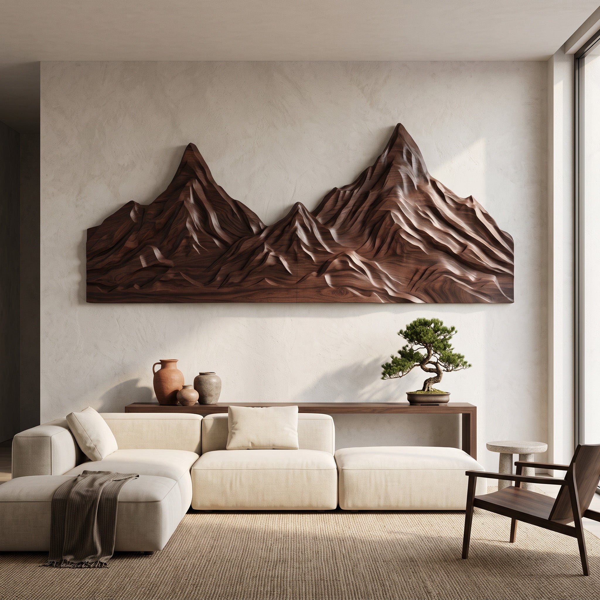 Rustic Mountain Wall Art Sculpture Hand Carved For Bedroom And Living Room
