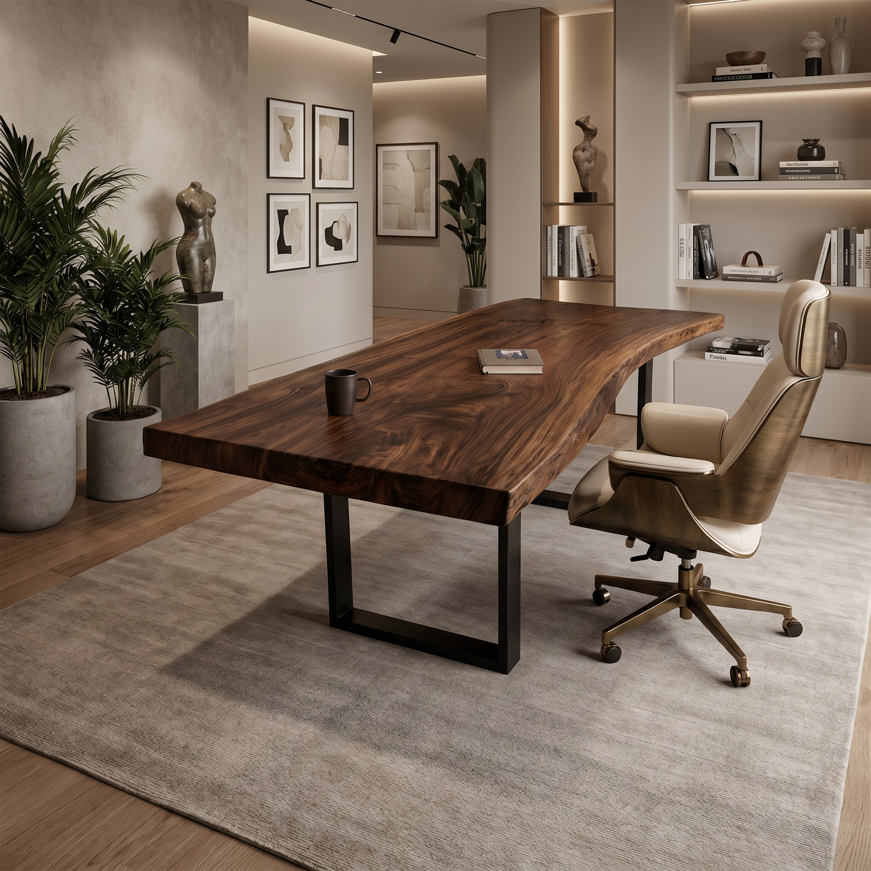 Mid Century Rustic Wooden Live Edge Desk For Home Office
