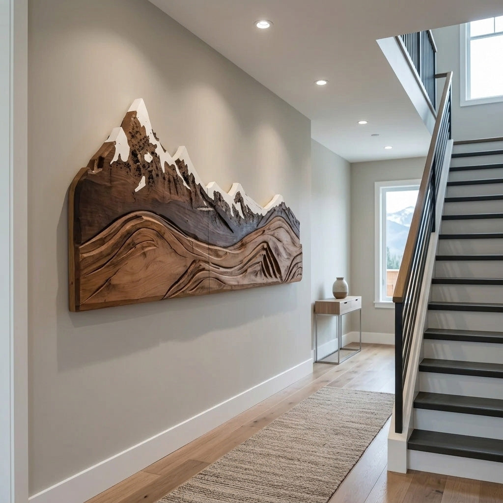 Mountain Wall Art Carving For Living Room And Nature Inspired Home